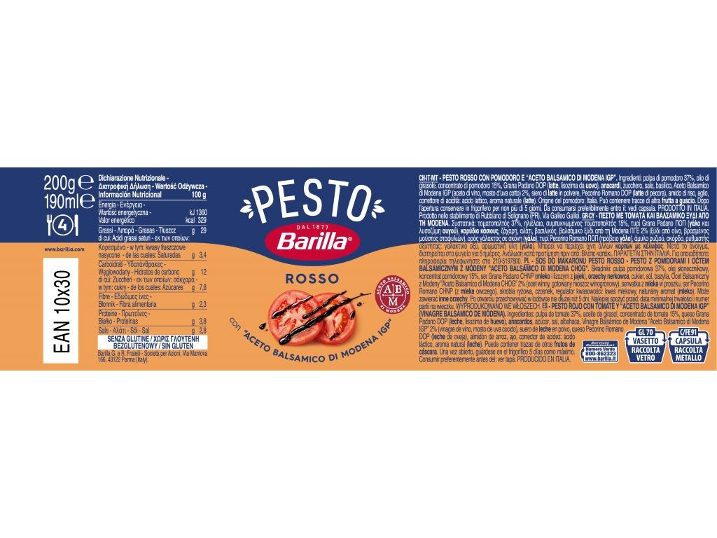 MOLHOS BASE DE TOMATE BARILLA ROSSO 200G
