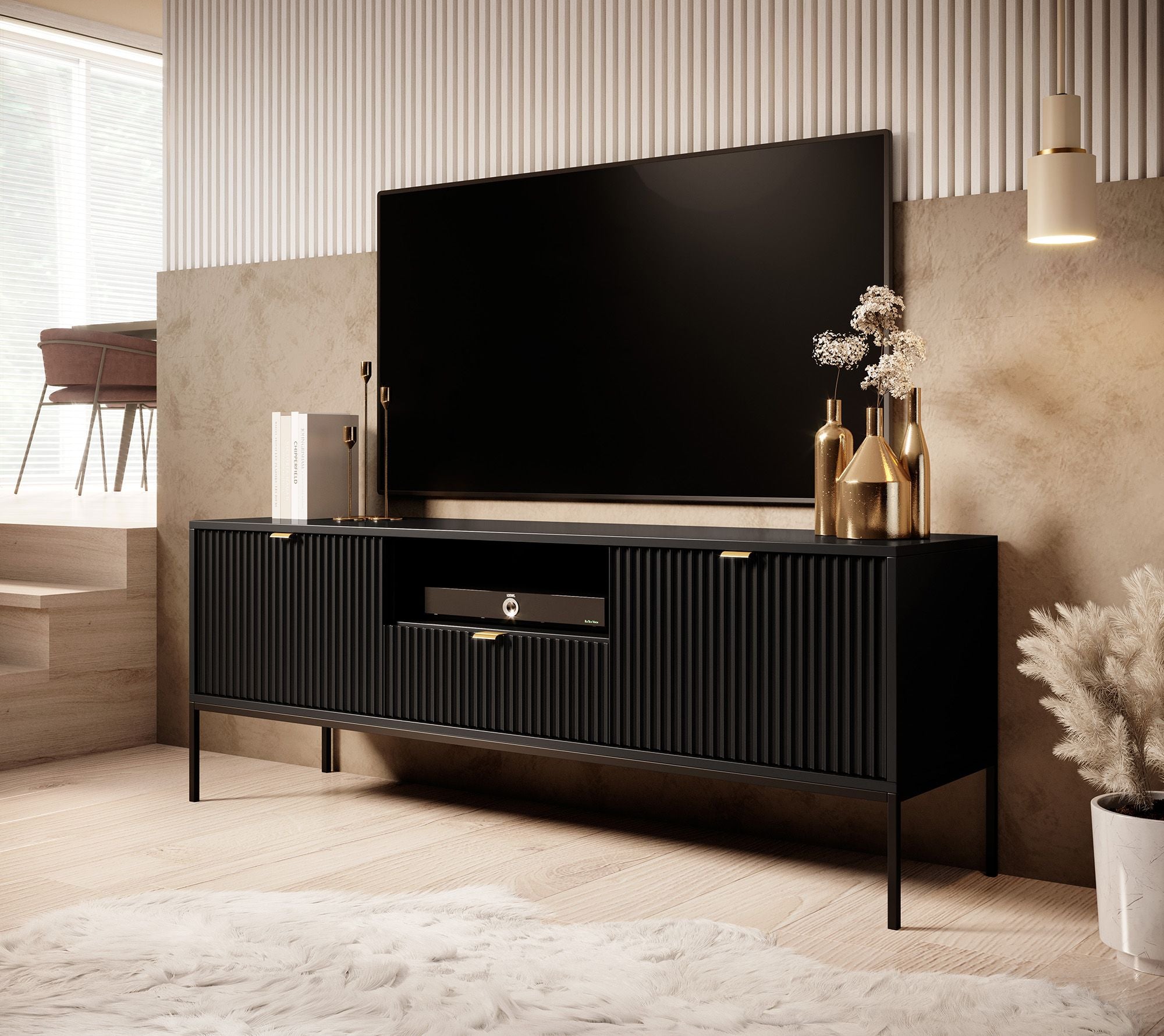 Meubella - TV-Meubel Navil - Zwart - 154 cm