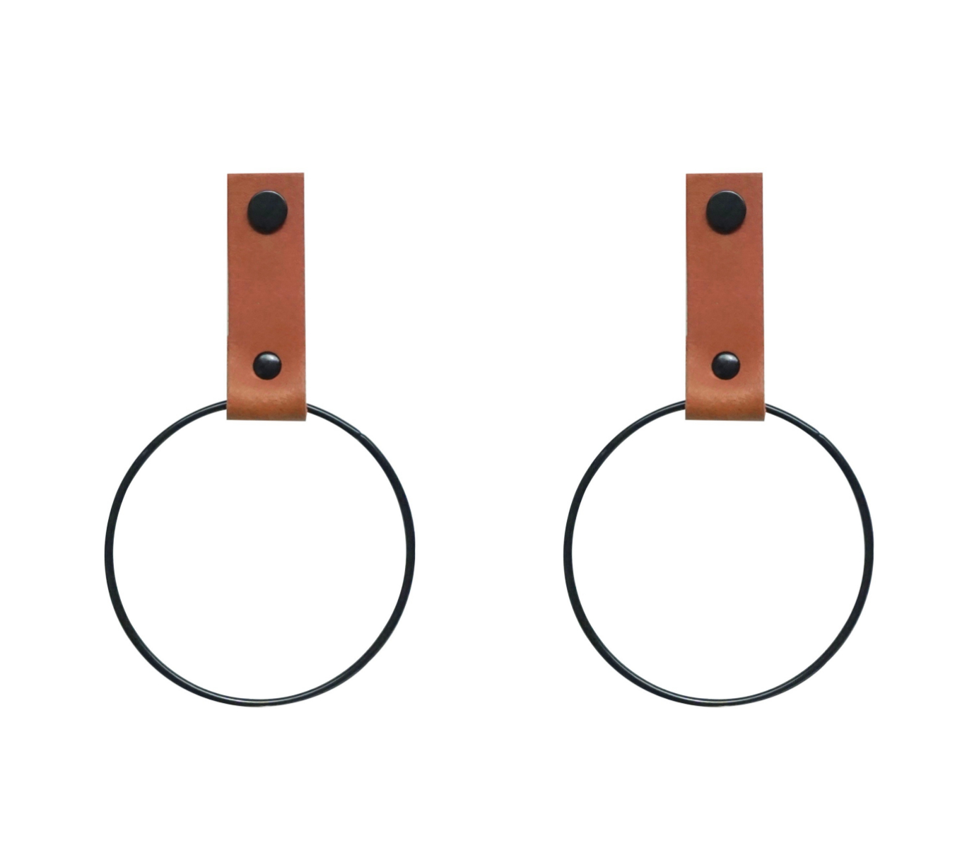 Leren handdoekring maat S (ring zwart) 2x leren Handdoekring  |  COGNAC maat S