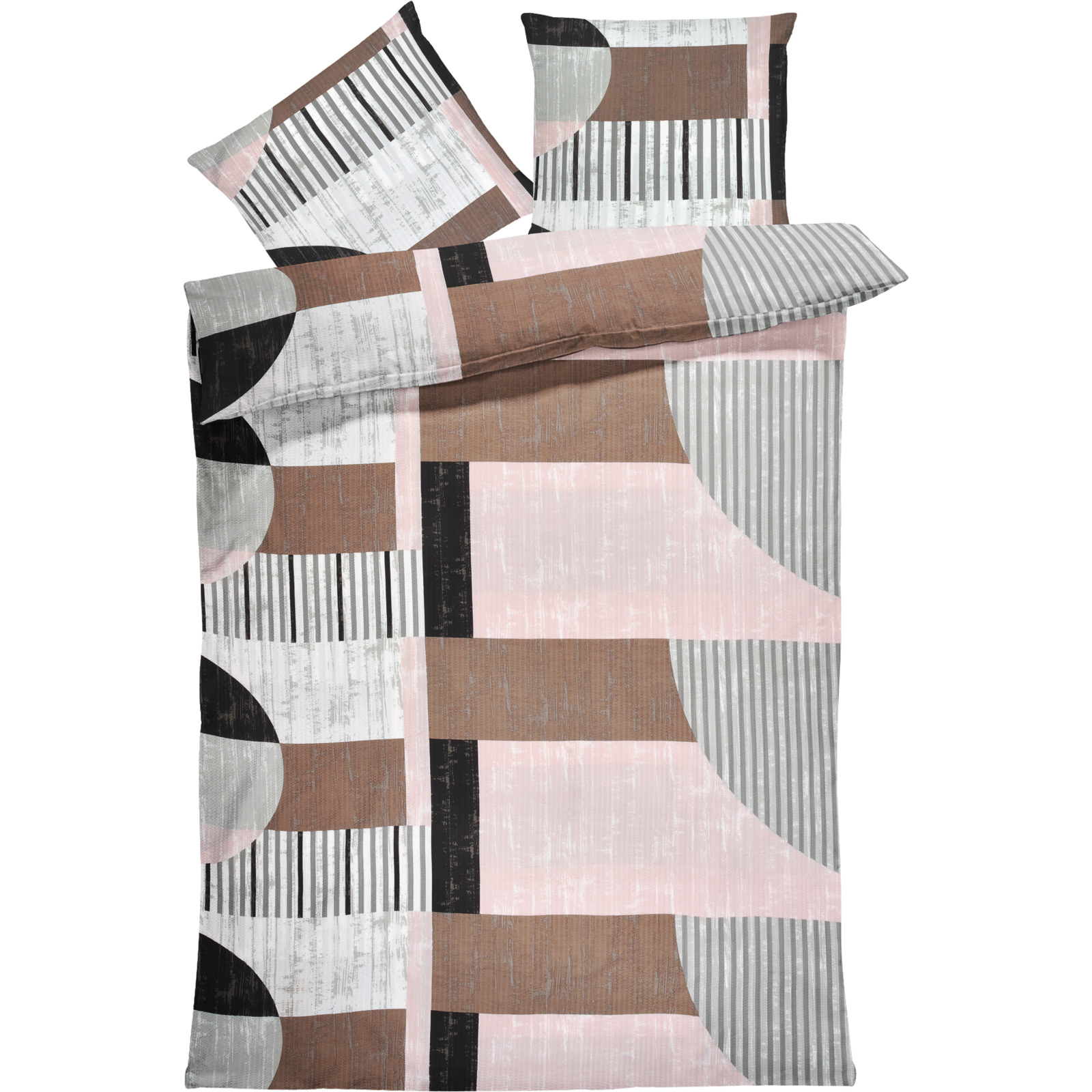Bettwäsche Seersucker Geometrie beige-grau 160x210 65x100 Bettanzug Nord