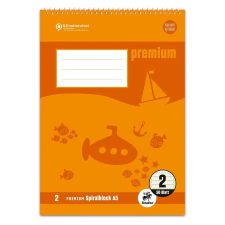 Staufen Premium Spiralblock Lin2 A5 40 Blatt 90g/qm 4/4/4mm liniert farbig