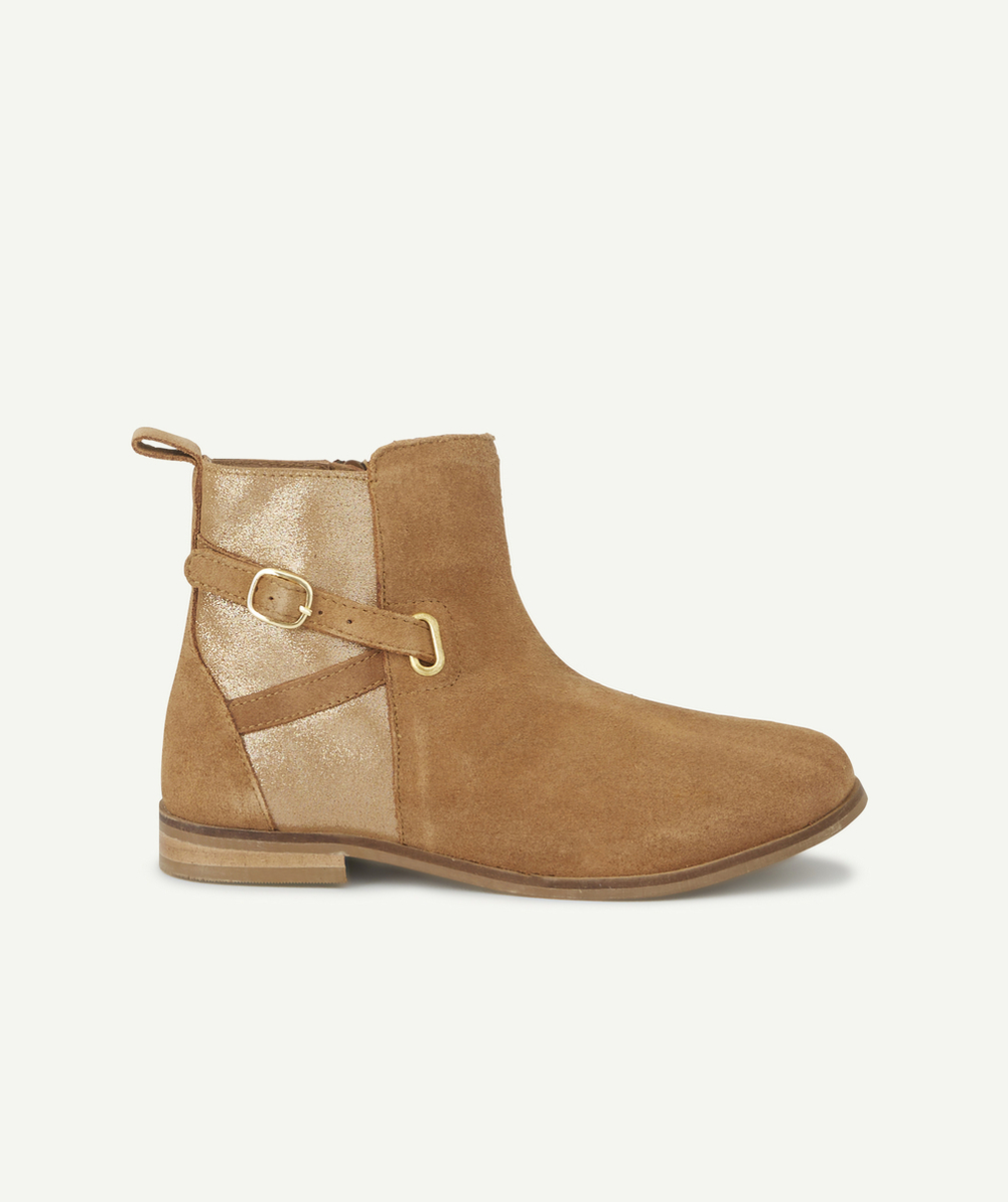 BOTTINES FILLE EN CUIR CAMEL AVEC BRILLANT ET BOUCLE