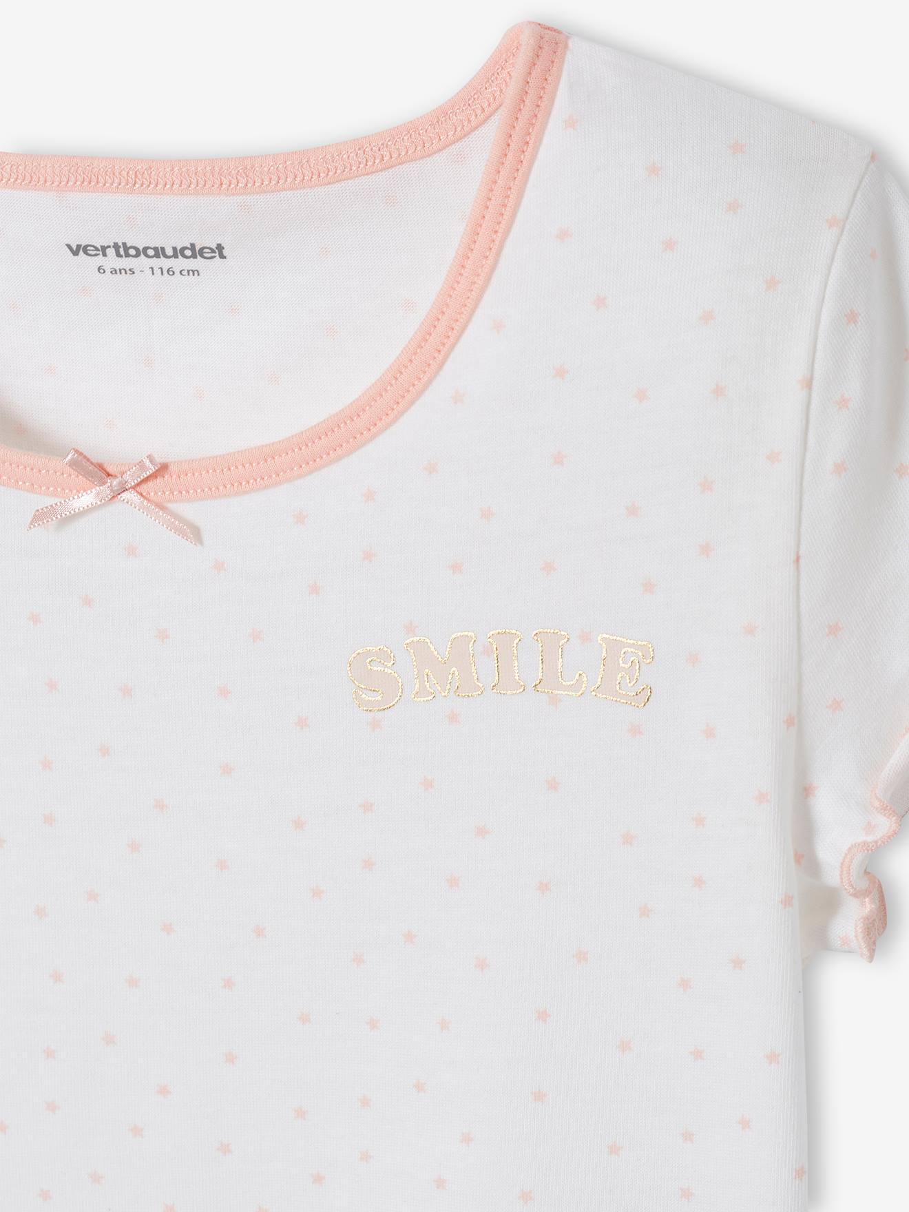Conjunto de 2 camisetas de manga curta com babados, estampa branca clara para meninas.