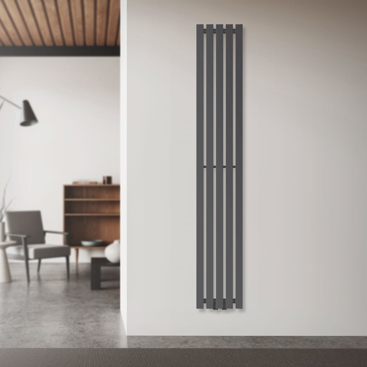 LuxeBath Stella designradiator, 1600 x 260 mm, antraciet, paneelradiator, middenaansluiting, enkellaags, vlak, verticaal, badkamerradiator, buisradiator, vlakke radiator, badkamerverwarming, badkamerwandverwarming