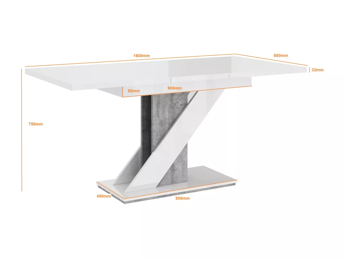 TABLE A MANGER EXTENSIBLE EVAN - BLANC LAQUE ET NOIR 120 - 160 CM