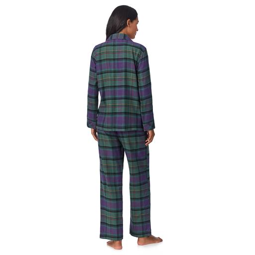 Lauren Ralph Lauren Notch Collar Pyjamassæt, Green Plaid, M