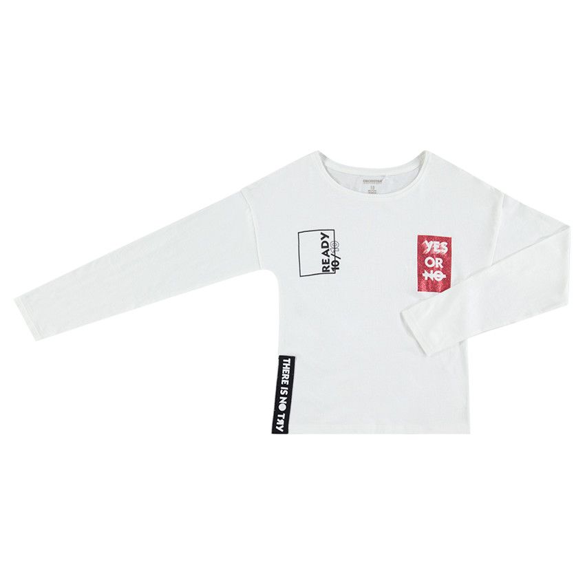 Tee-shirt manches longues à rayures jacquard et print pailleté - Blanc