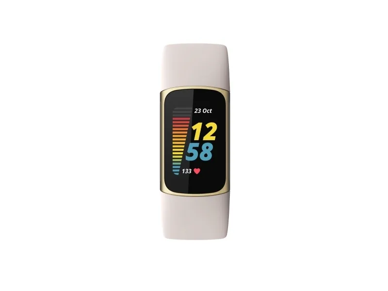 Fitbit Charge 5 - Blødt guld rustfrit stål - aktivitetssporer med uendelighedsbånd - silikone - lunar-hvid - håndledsstørrelse: 130-210 mm - display 1.04