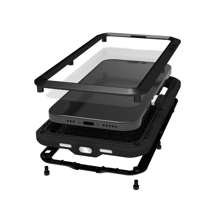 iPhone 16 Pro Max Silikon Metall Outdoor Case   Panzerfolie - Schwarz