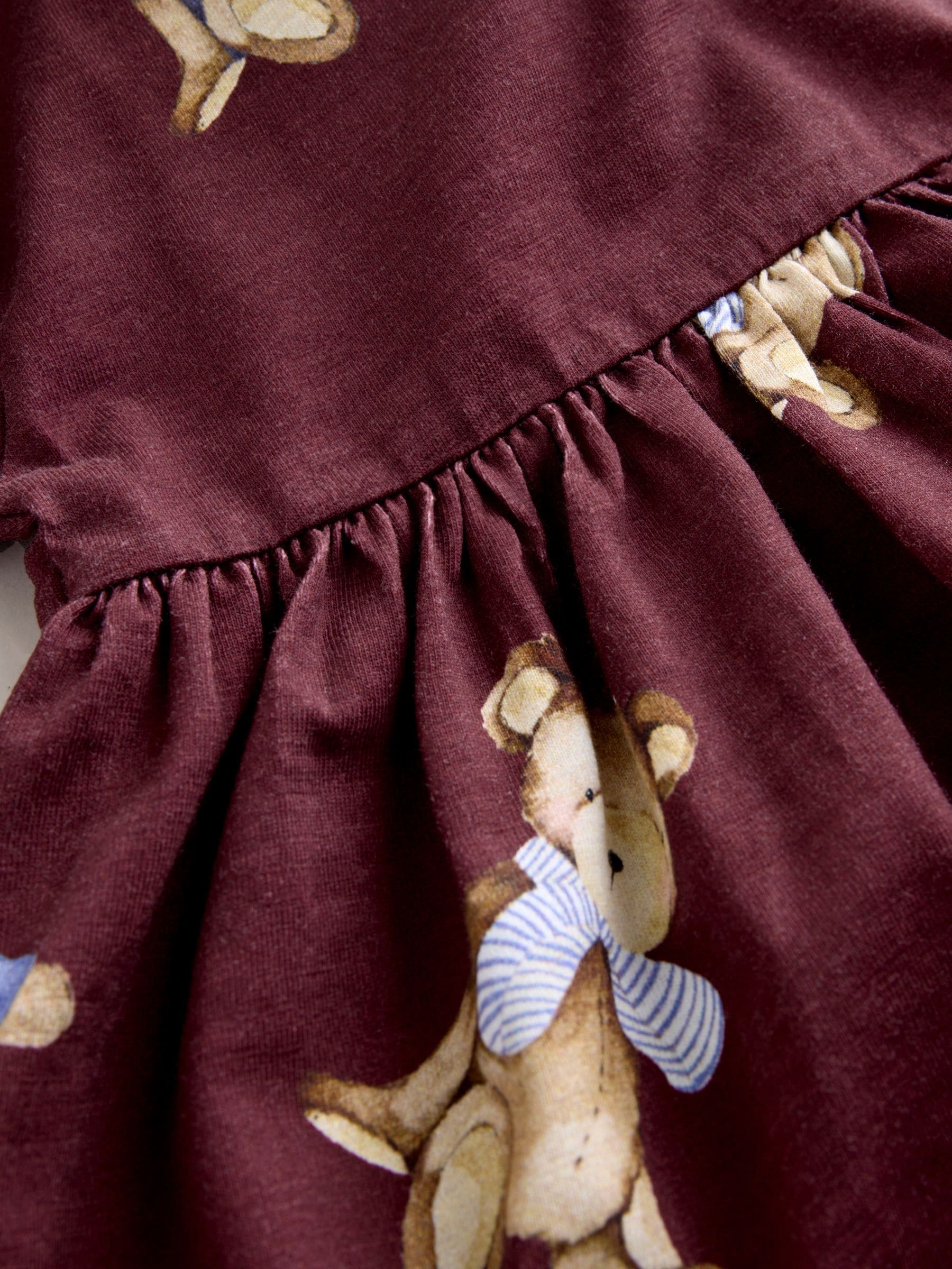 Burgundy Teddy Bear - Jurk met lange mouwen en kraag (3mnd-7jr)