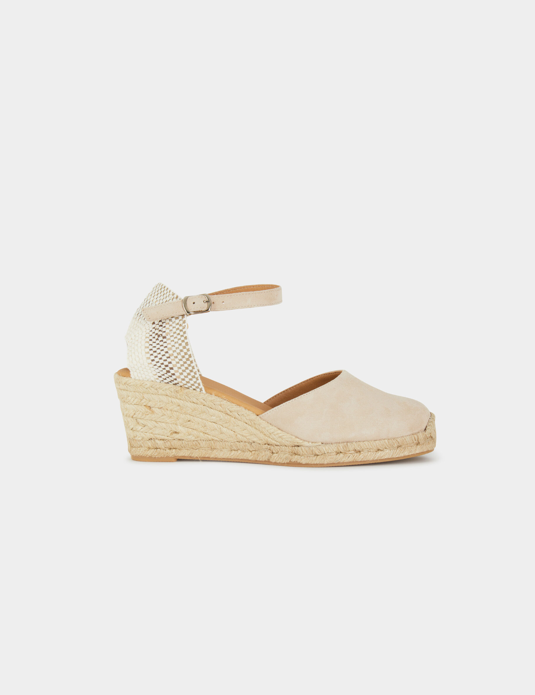 Espadrilles compensées en cuir beige femme - beige