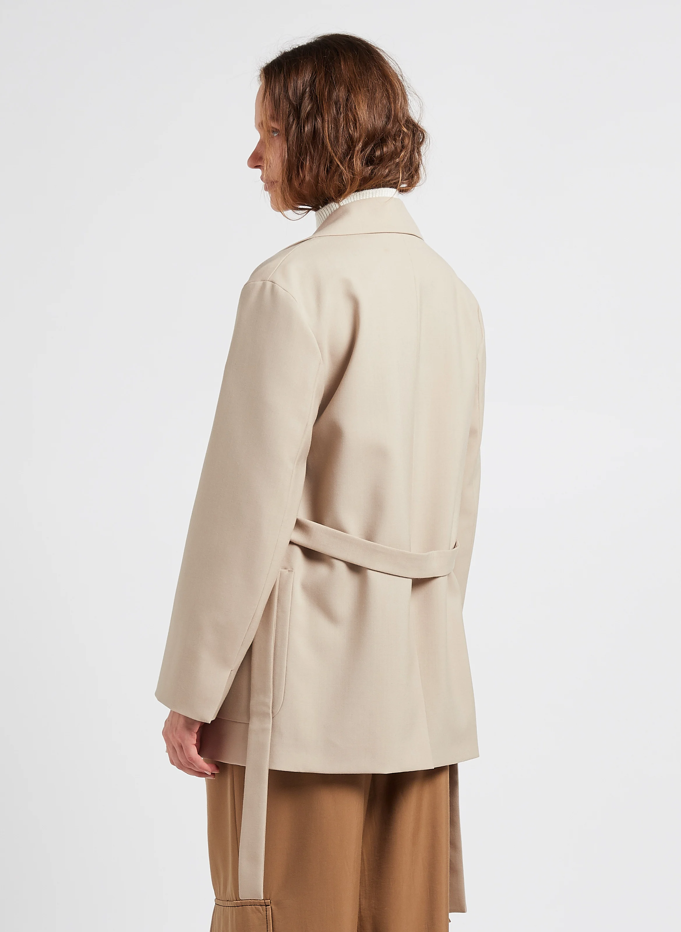 Veste col tailleur en laine vierge | Beige