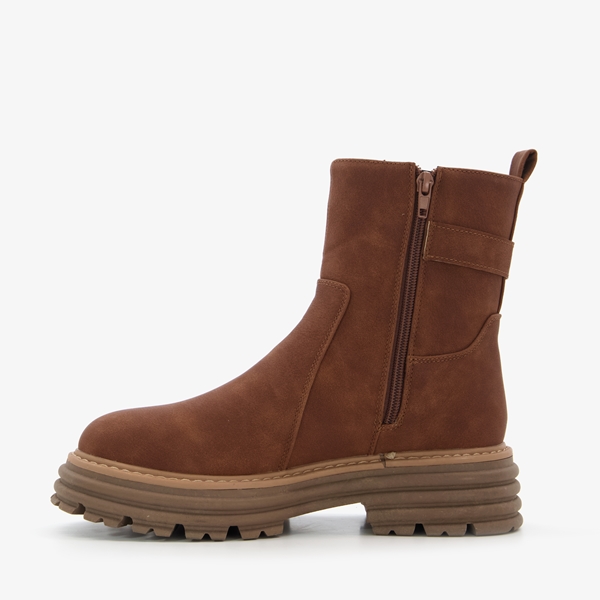 Blue Box dames biker boots cognac