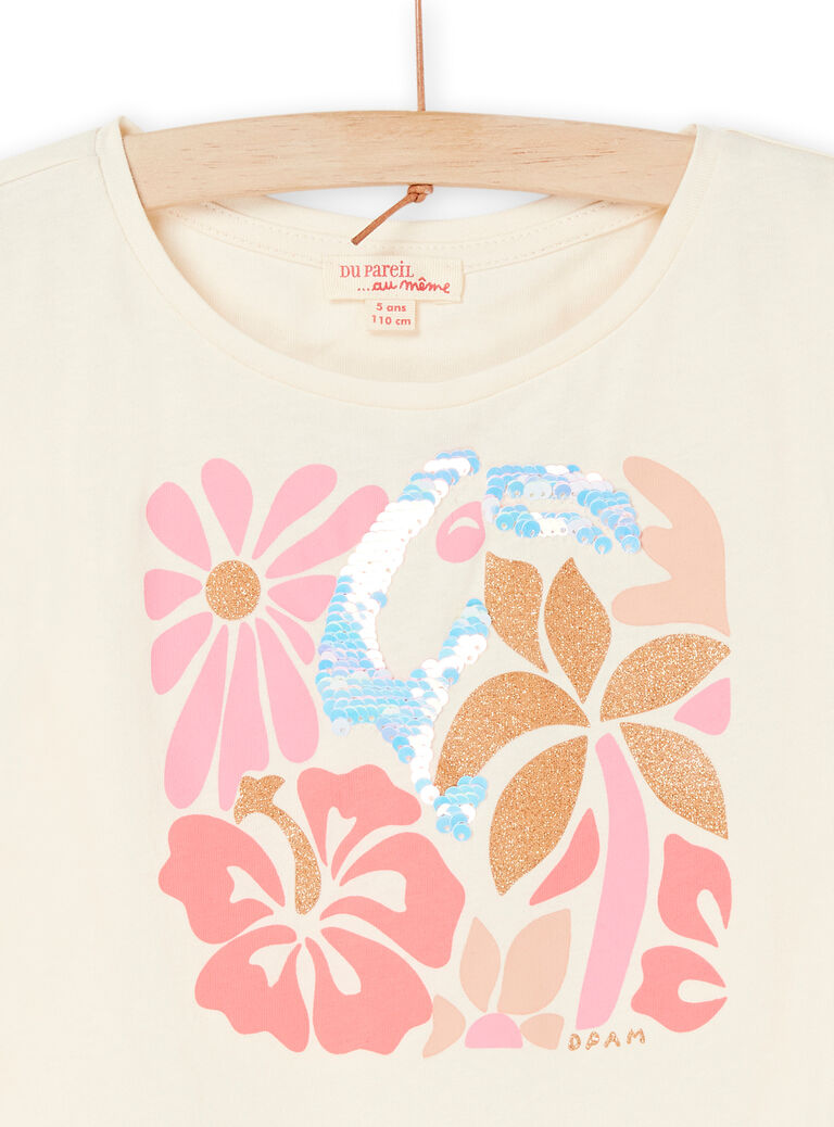 T-shirt écru foncé à motifs fleuris et perroquet