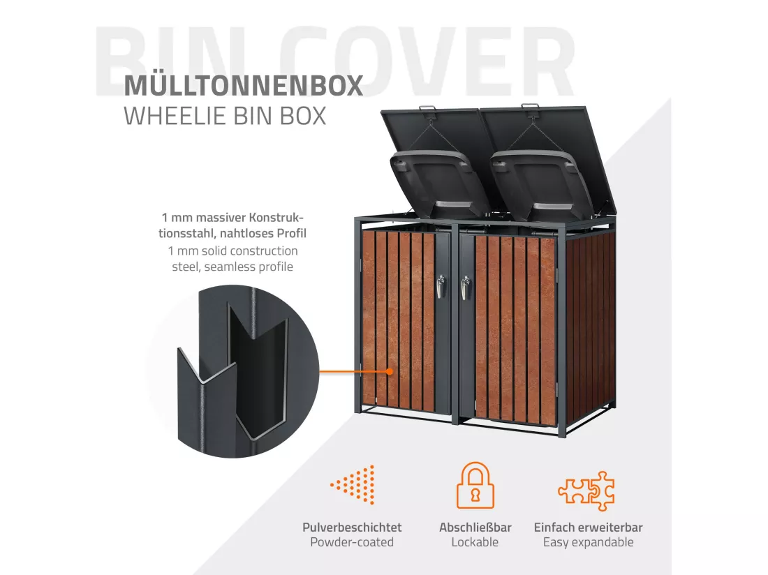 Habillage de poubelle anthracite acier conteneur abri range 4 poubelles 4x240L