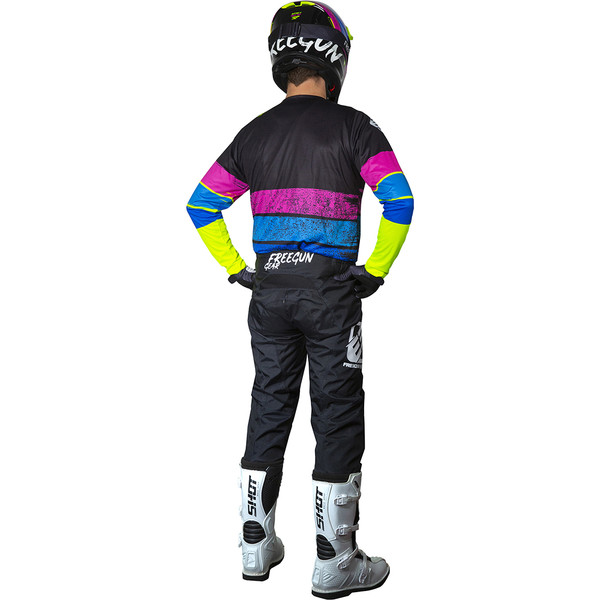 Freegun - Maillot Devo Stripe Noir / Jaune fluo / Bleu / Rose