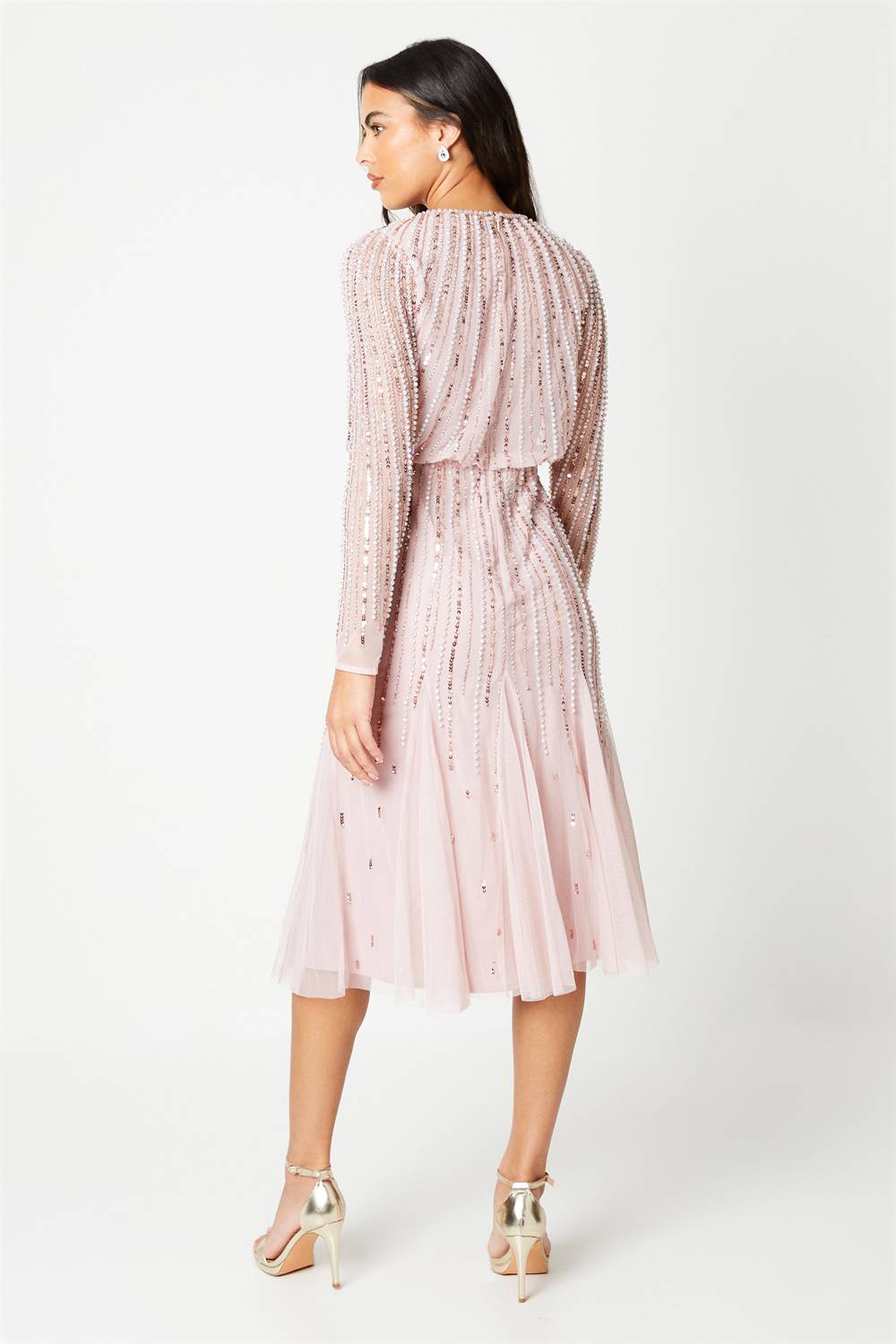 Coast Robe Mi-Longue à Manches Longues et Sequins de Soirée