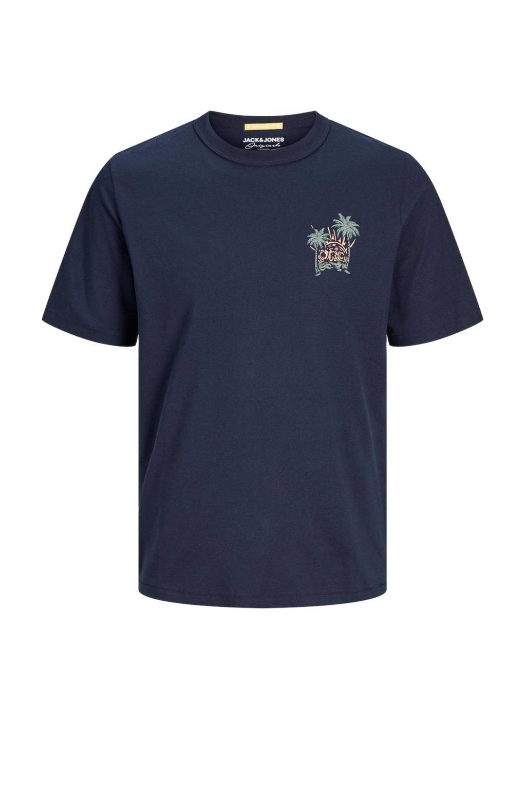 JACK & JONES T-shirt JORPALM met backprint donkerblauw