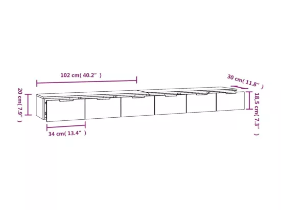 Armoires murales 2 pcs Chêne sonoma 102x30x20 cm