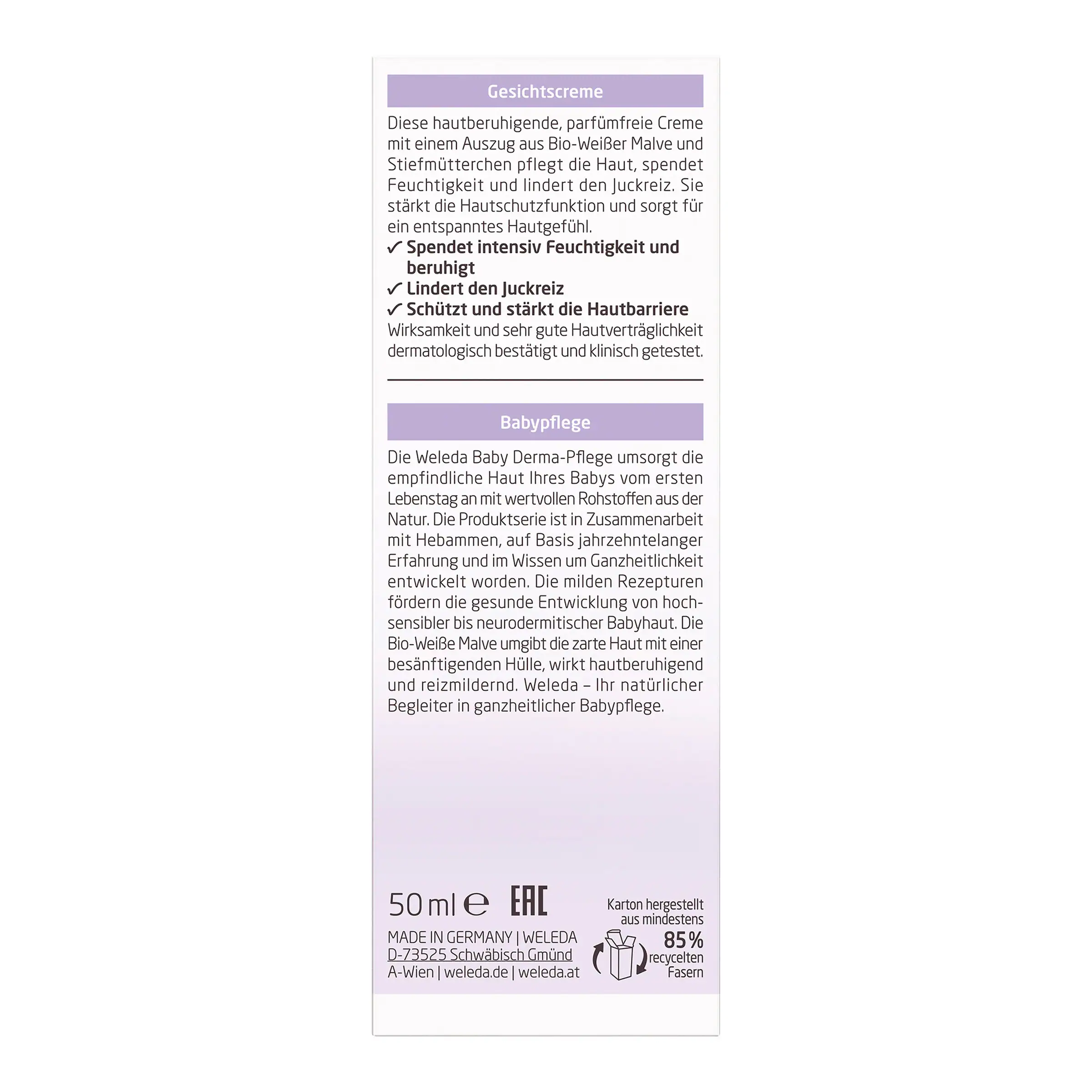 Weleda - Baby Derma Weiße Malve Gesichtscreme 50 ml
