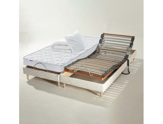 IDLITERIE - Matelas + Sommier 2 x 80 x 200 Ensemble relaxation mémoire de forme + couette + oreillers ...
