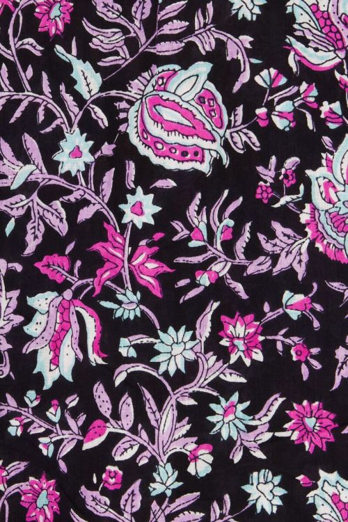 Zwarte crop top met lila en roze bloemenprint