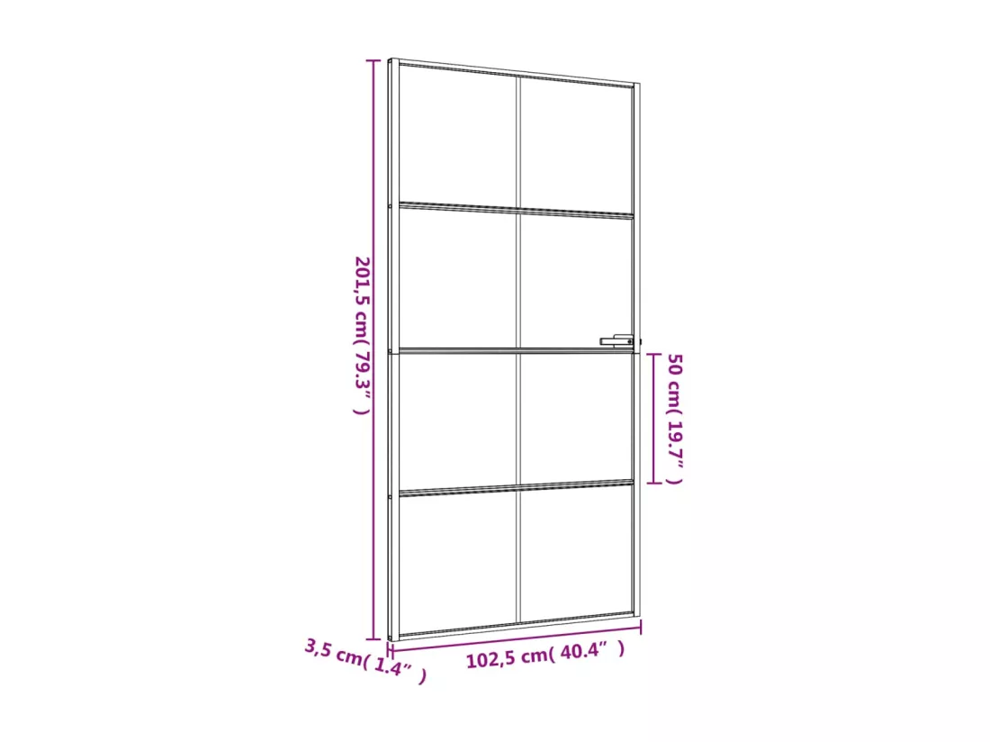 Porte intérieure mince noir verre trempé aluminium