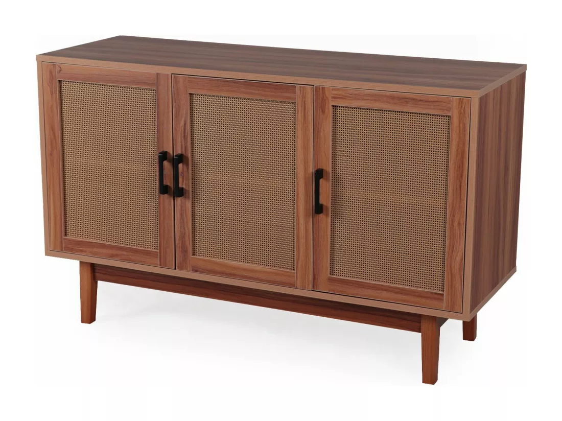 Buffet moderne L113cm Poetis 3 portes avec cannage Rotin et Bois