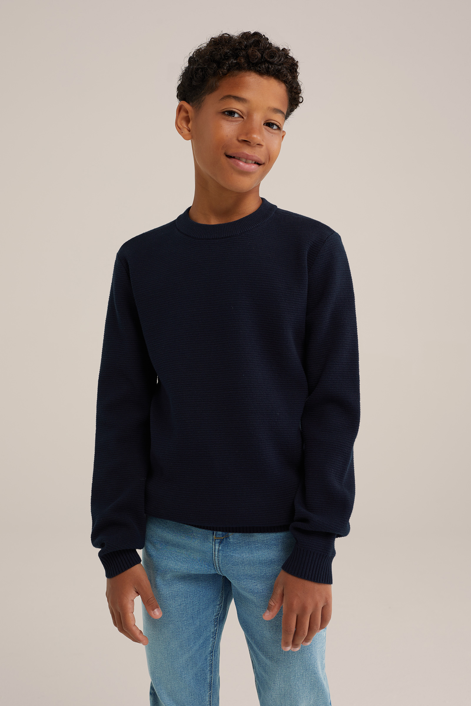 Jongens gebreide trui met ribstructuur WE Fashion Donkerblauw