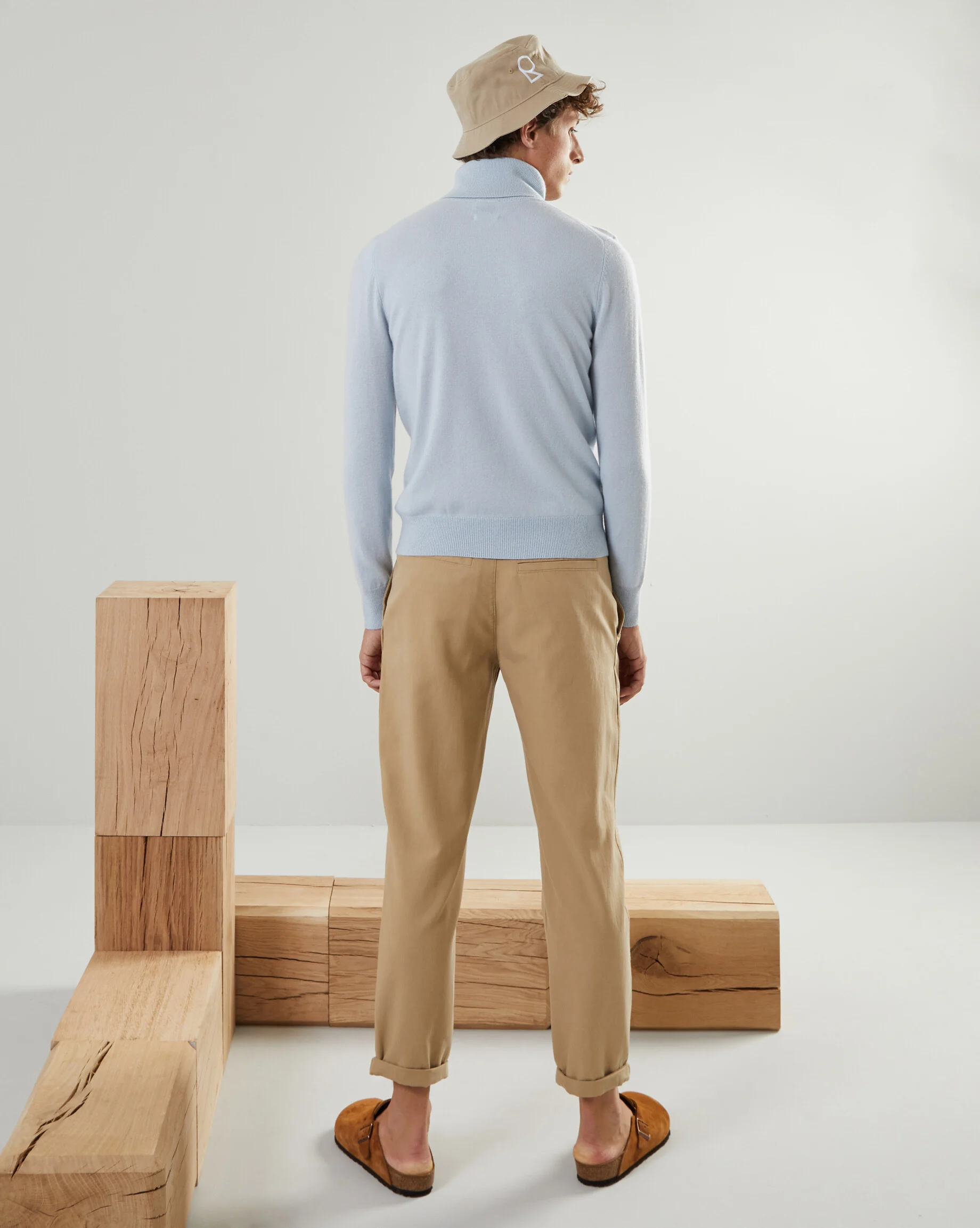 Pull homme col roulé en cachemire 2 fils | Bleu