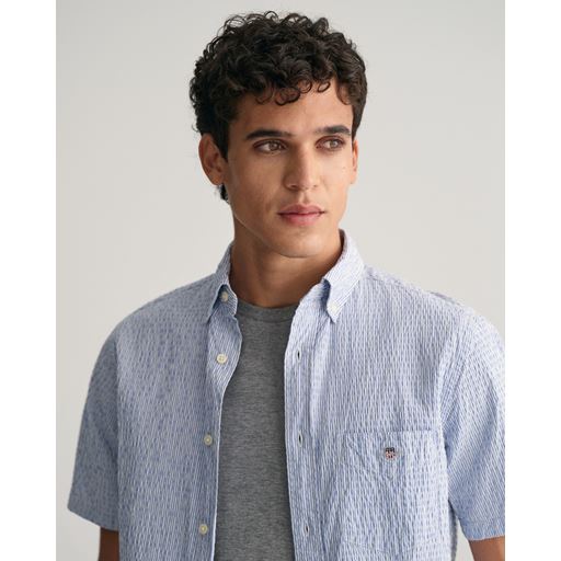 GANT Striped Seersucker Skjorte, Rich Blue, L
