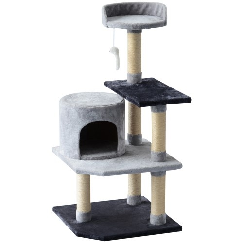 Árvore arranhadora para gatos PawHut com plataformas e casinhas para ratos, bege/cinza