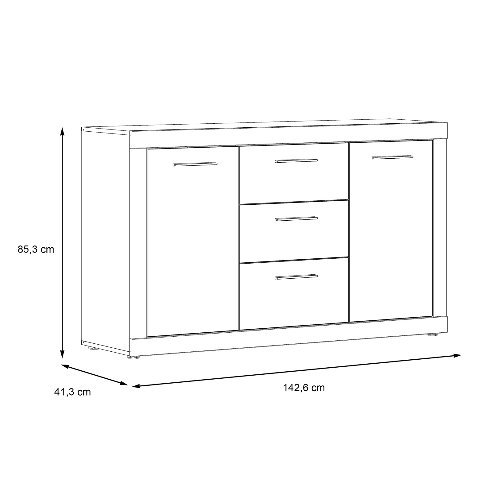 Sideboard - Betonoptik - weiß - 143 cm breit