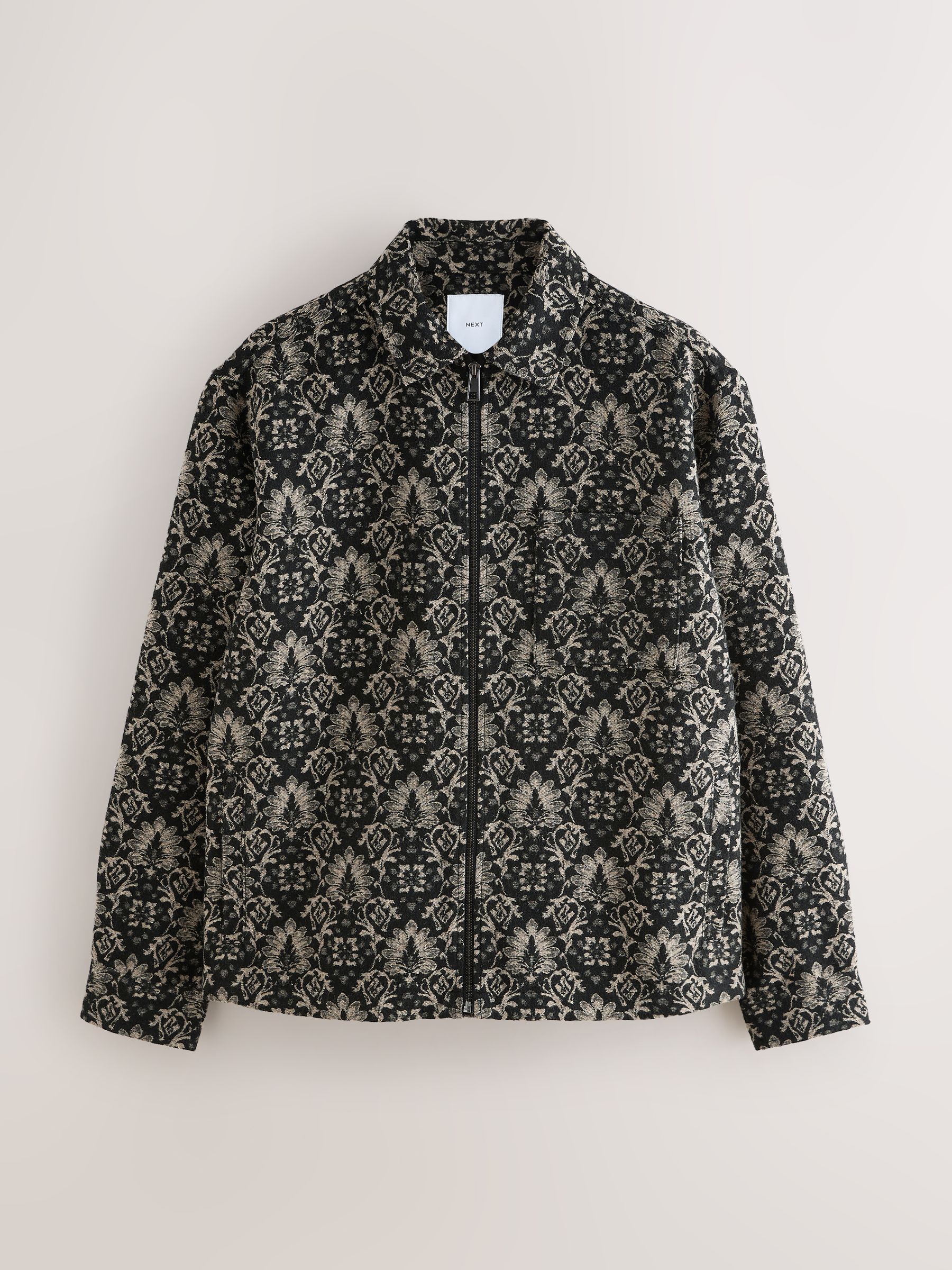 Zwart/wit - Medallion Printed Zipped Shacket