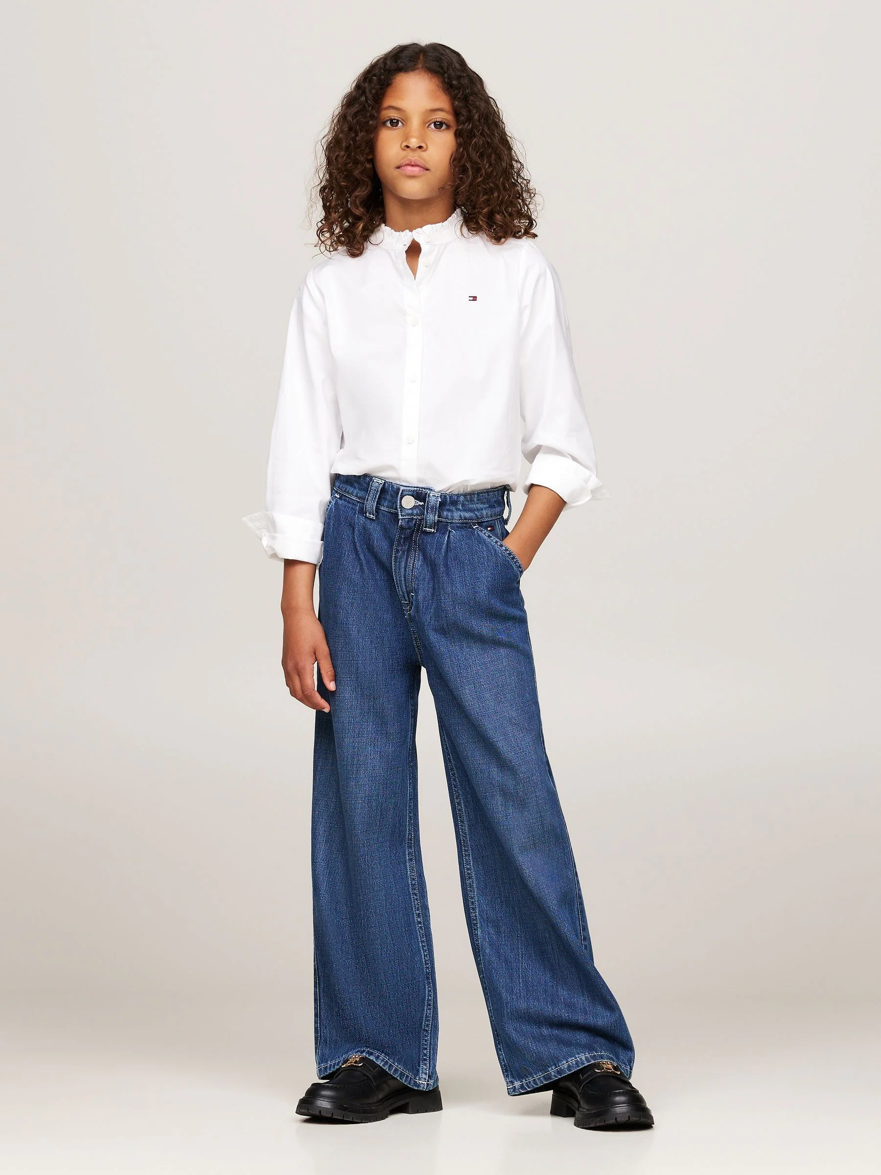 Tommy Hilfiger Ruffle Collar Poplin Relaxed Fit Blouse