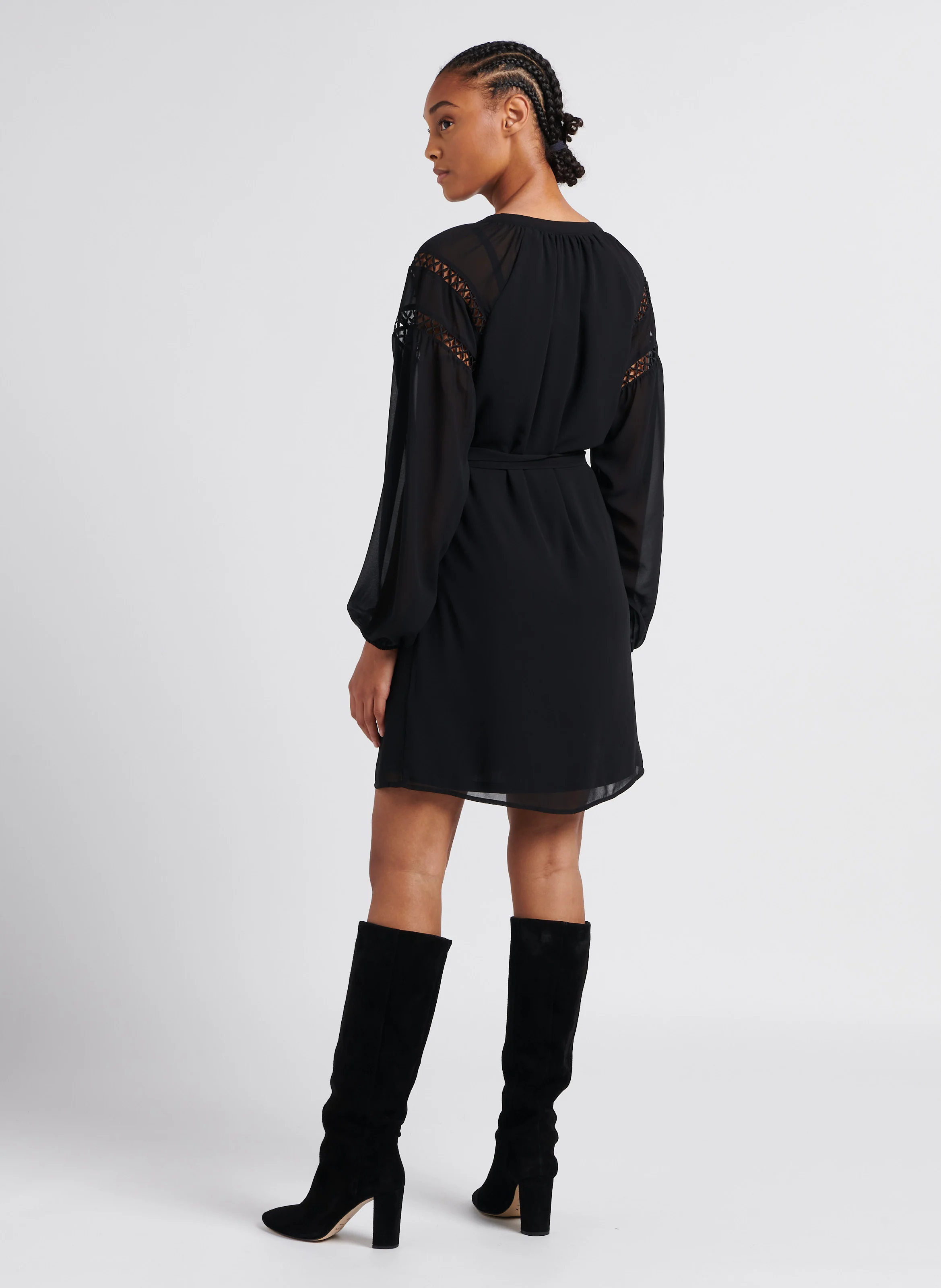 URA - Robe courte col tunisien| Noir