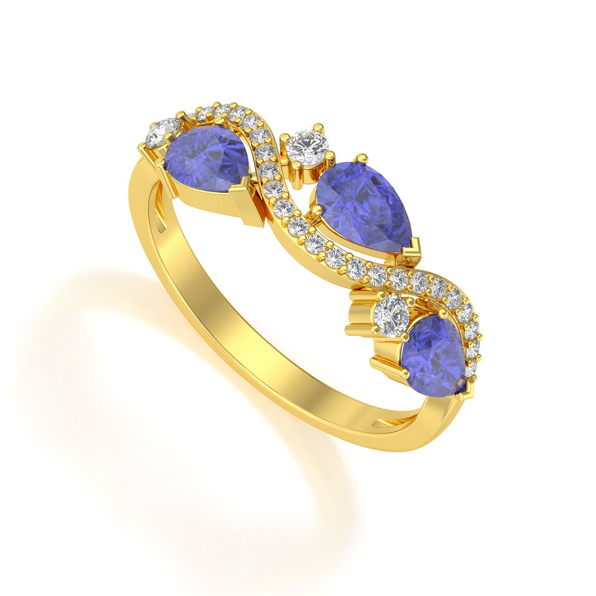 Bague ADEN Or 585 Jaune Tanzanite et diamants 2.51grs