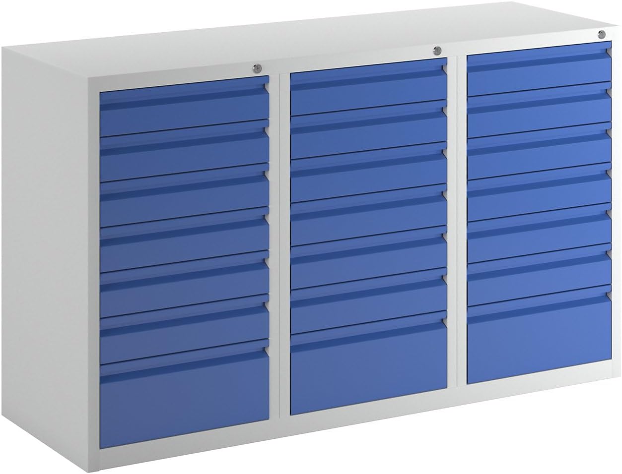 QUIPO | Schubladenschrank | Stahl | HxBxT 900 x 1500 x 500 mm | 21 Schubladen | Schubladen enzianblau