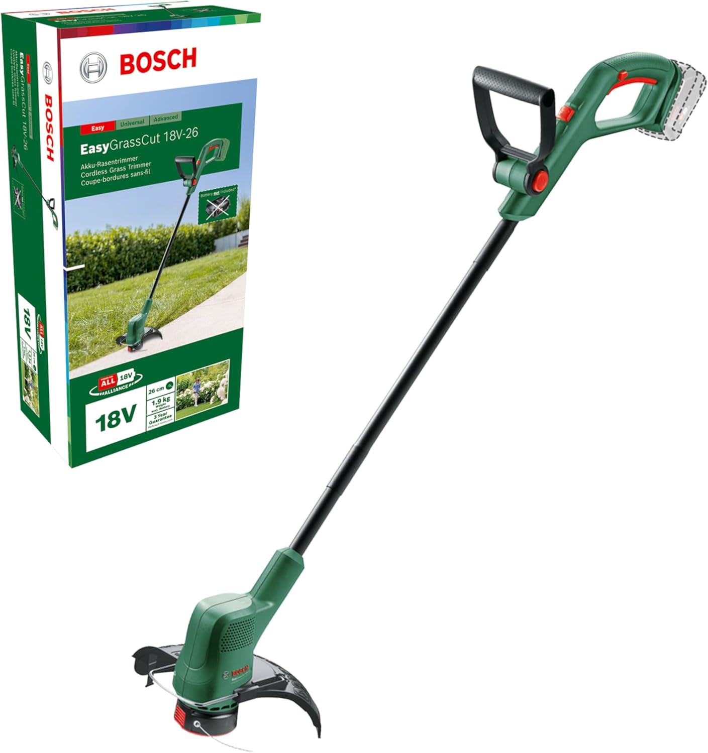 Bosch Akku-Rasenmäher UniversalRotak 2x18V-37-550 & Akku Rasentrimmer EasyGrassCut 18V-26 (ohne Akku, 18 Volt Power for All System, Schnittkreisdurchmesser: 26 cm, im Karton)