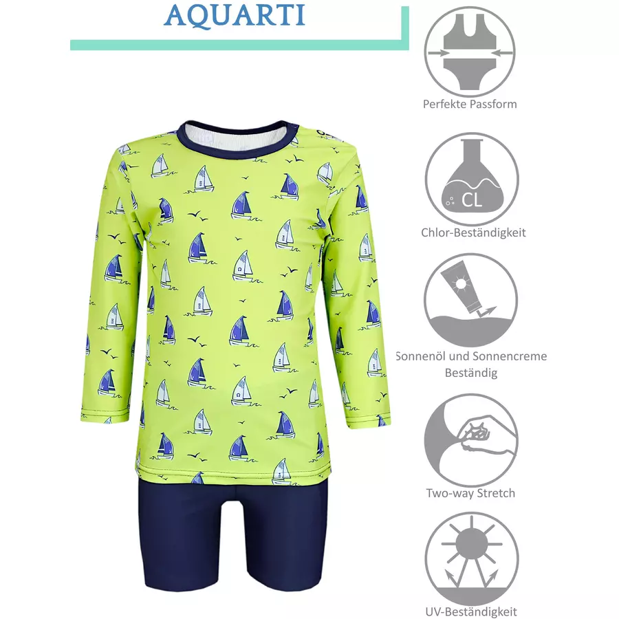 Aquarti Baby Jungen Bade-Set Zweiteiliger Badeanzug T-Shirt Hose blaugrün