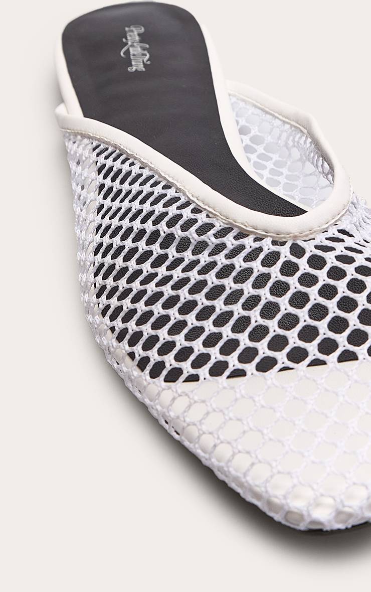 Blanc Ballerines Mules À Découpe En V En Résille