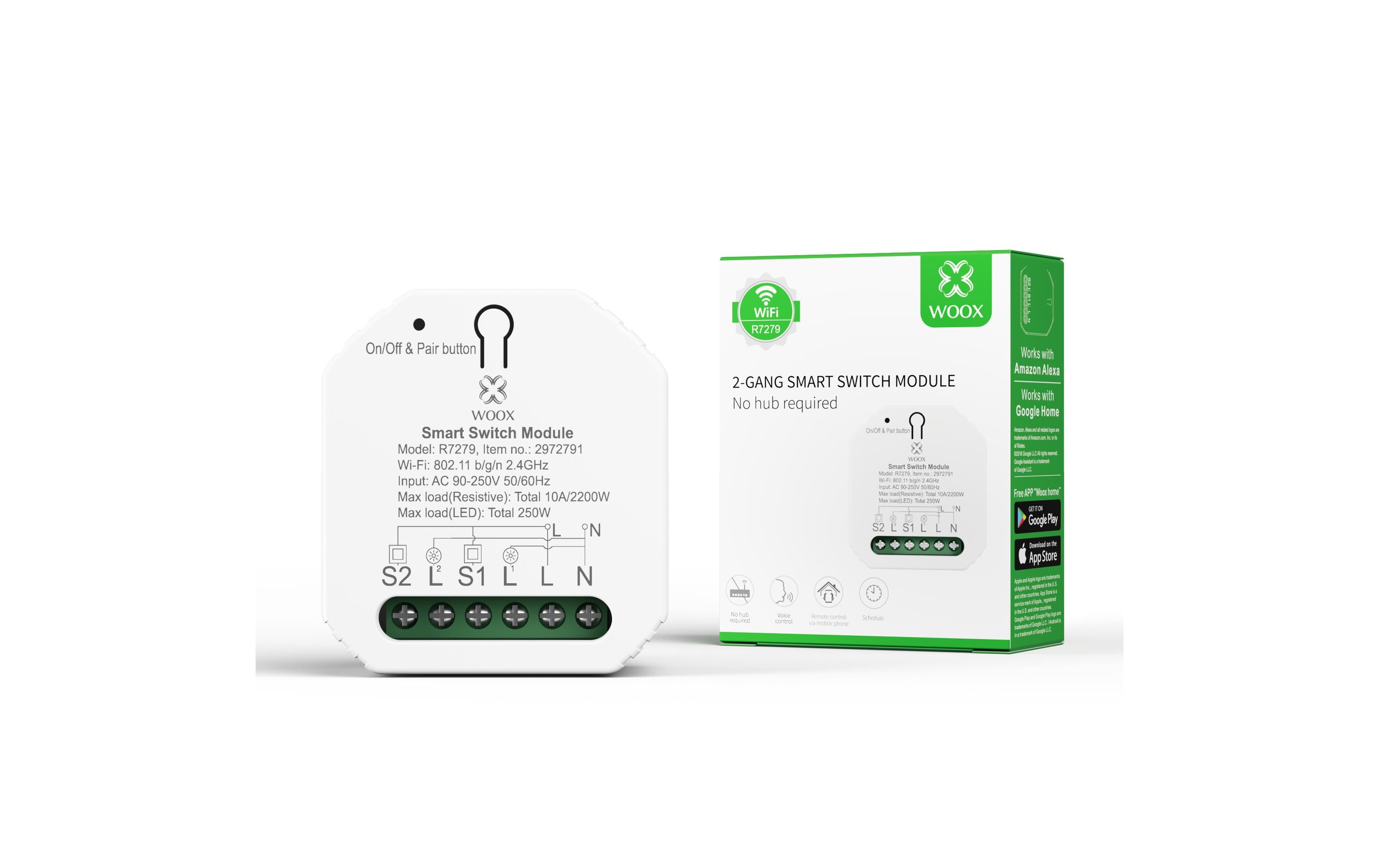 WiFi Smart Switch R7279, 230 V, 10A, 2300W WeissSmart Switch 2-Gang Modul