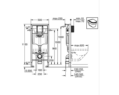 GROHE Rapid SL wandclosetelement met spoelbak en wandbeugel H:113cm 38536001