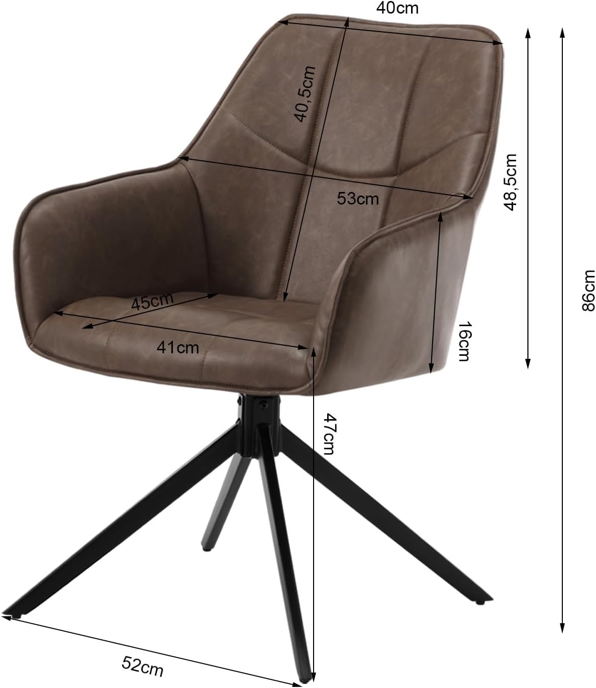 WOLTU Esszimmerstühle drehbar 2er Set, für Esszimmer Wohnzimmer Küche, Küchenstühle gepolstert mit Armlehnen, Metallbeinen, aus Vintage Kunstleder, Braun