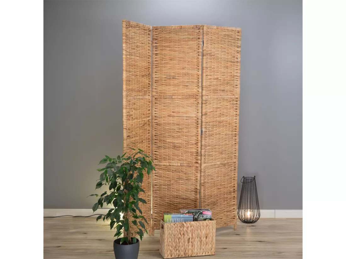 PARAVENT Marlon 3 pièces. 166x121 cm, jacinthe d'eau, pliable couleurs naturelles