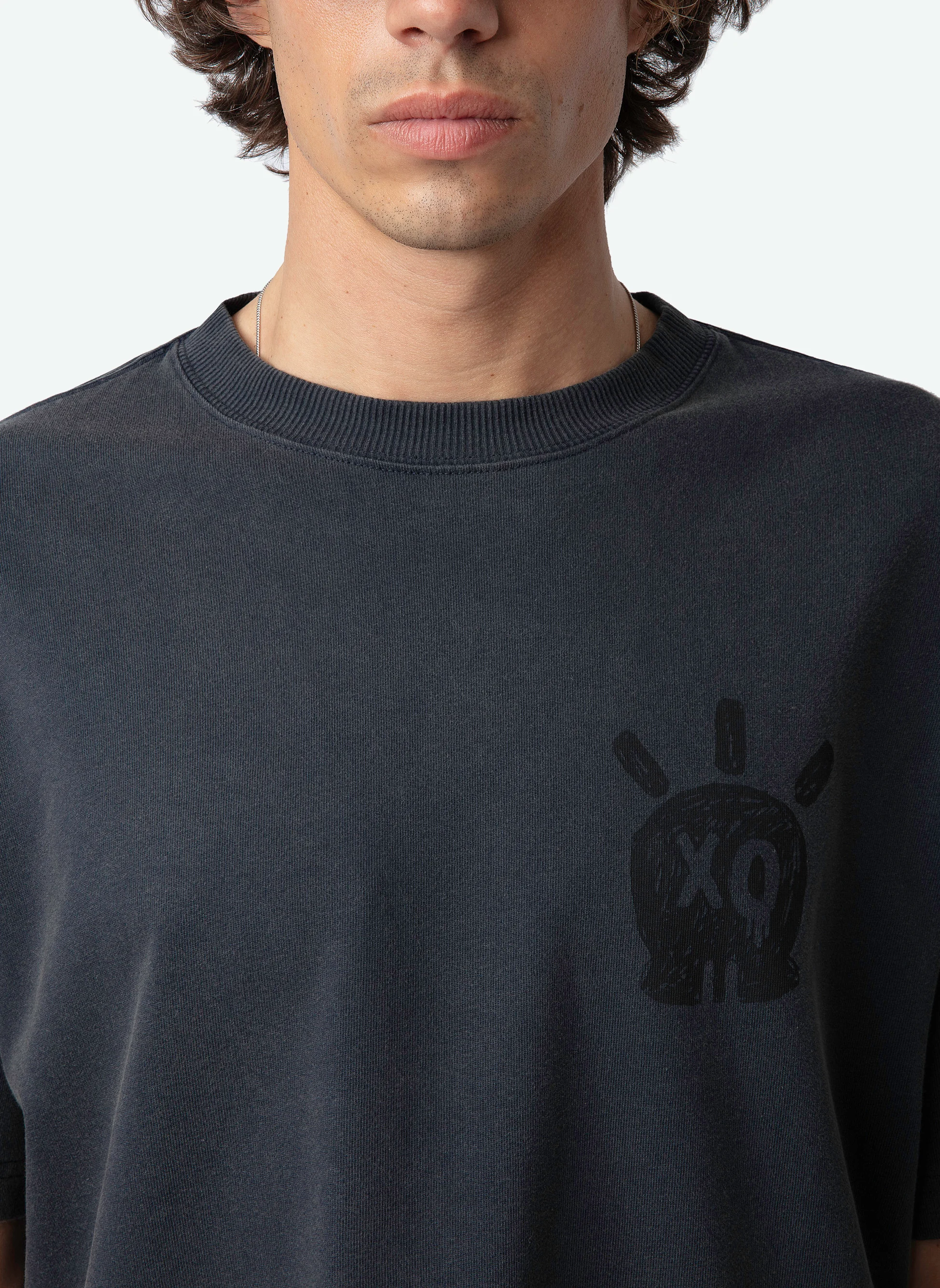 TEDDY - Tee-shirt col rond droit en coton | Bleu
