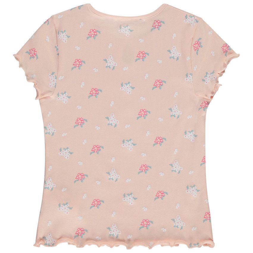 T-shirt manches courtes côtelé imprimé fleuri pour fille - Multicolore