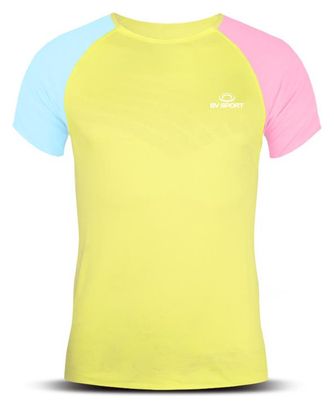 Maillot manches courtes BV Sport Aerial Court Jaune Bleu Rose