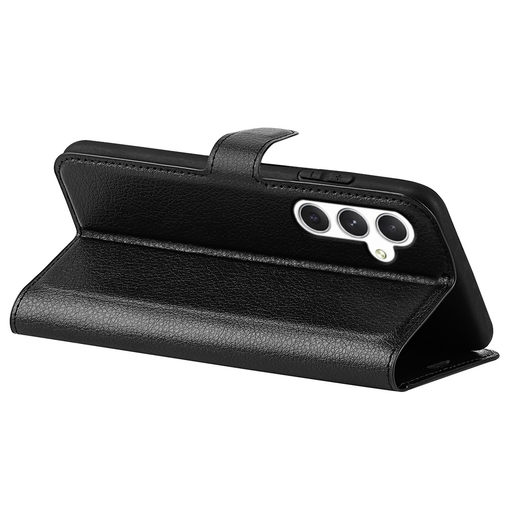 Samsung Galaxy S24 Leder Tasche Flip Cover Litchi Look - Schwarz