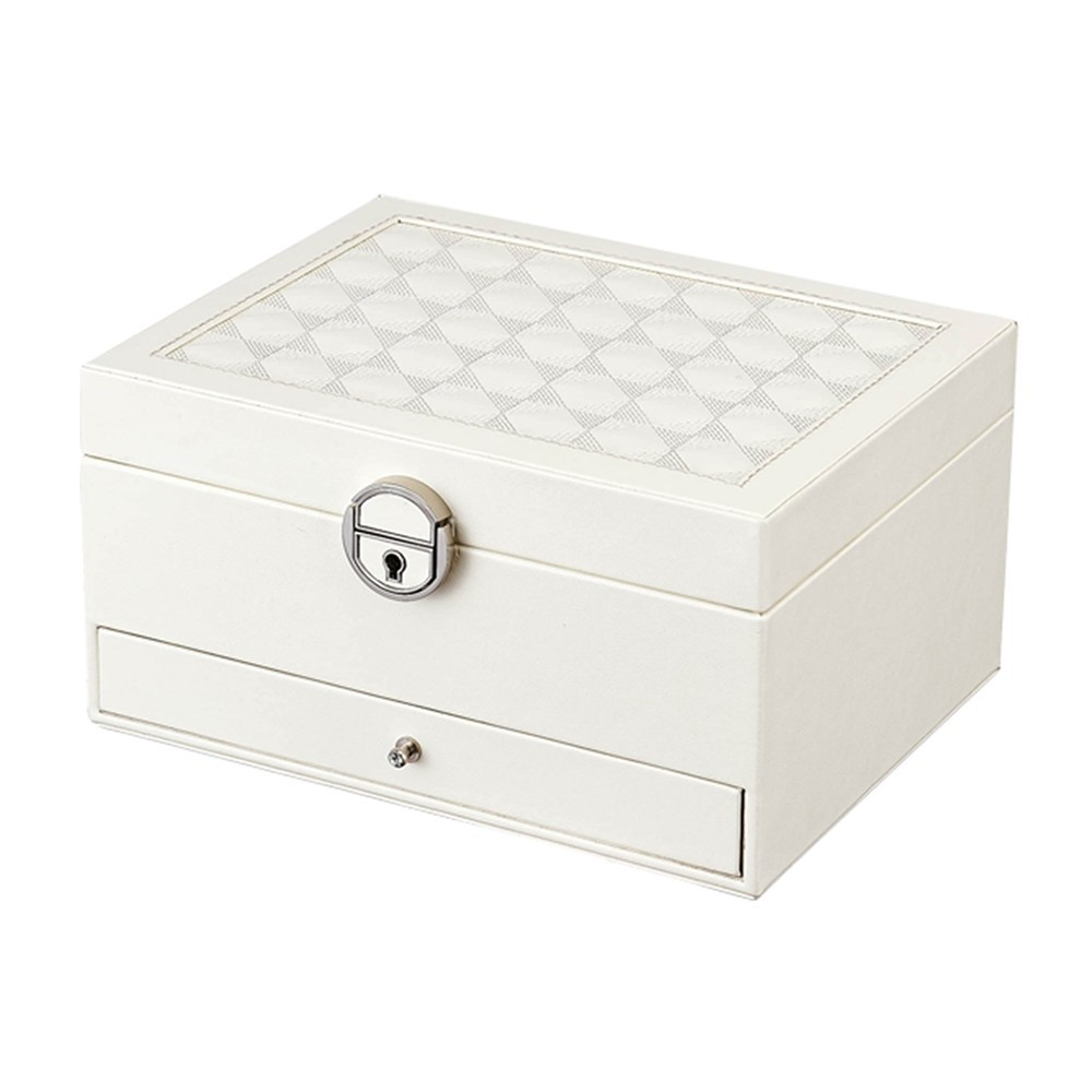 (22.5x17x12cm) Leder Schmuckschatulle Aufbewahrungsbox Organizer für Ringe / Ohrringe / Armbänder - Weiss